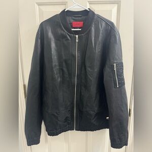 Hugo Boss Leather Bomber Jacket in Black